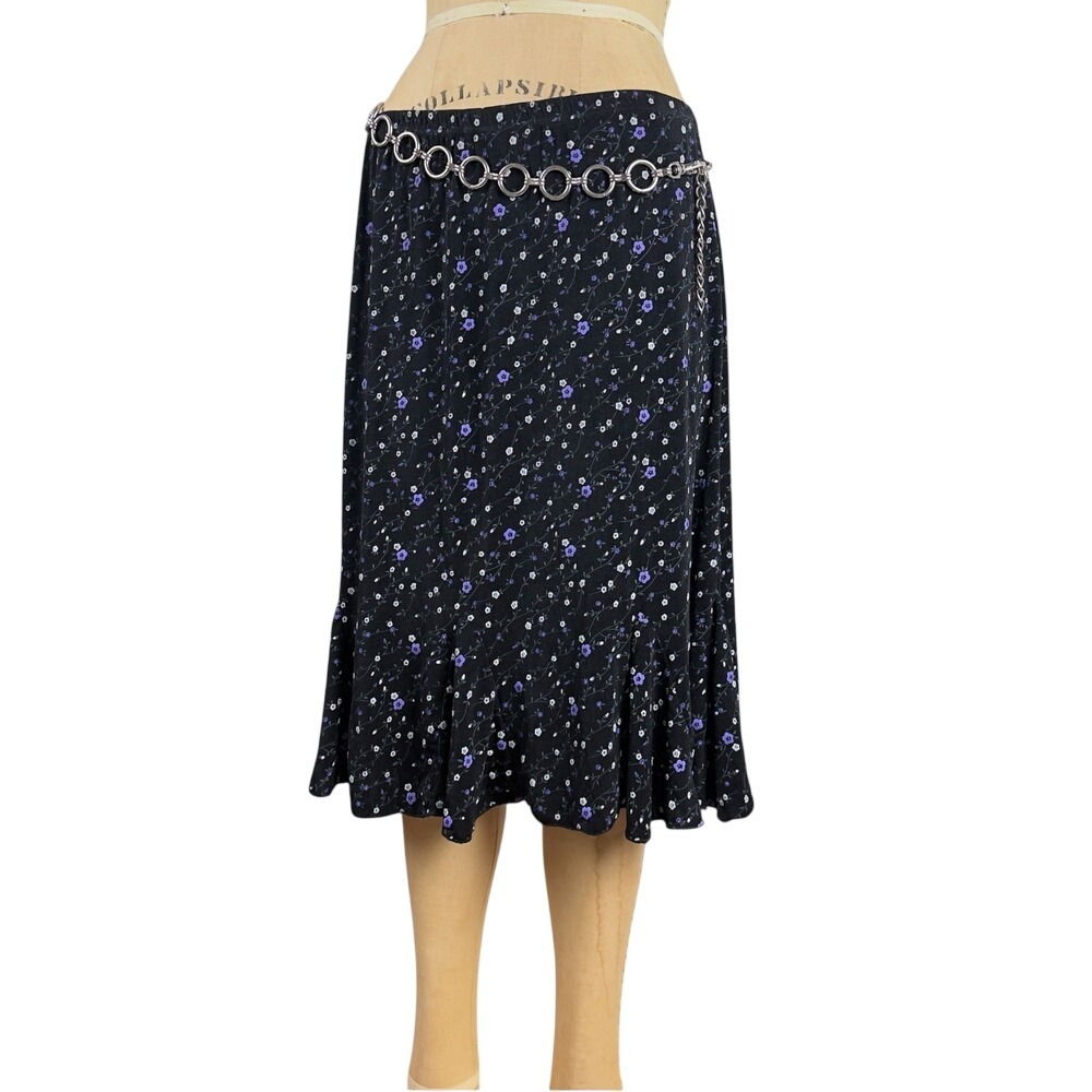 90s Whimsygoth Floral Midi Skirt Size L Ruffle Witchy Dark Fairy Size L